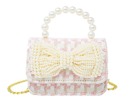 Tweed Pink Pearl Handle Bow Purse on Sale