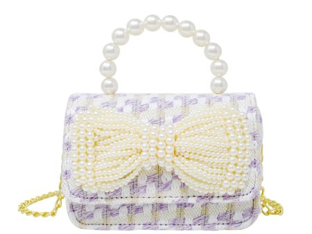 Tweed Pearl Handle Bow Purse - Purple For Sale