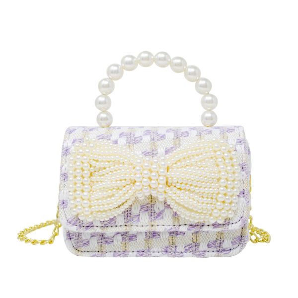 Tweed Pearl Handle Bow Purse - Purple For Sale