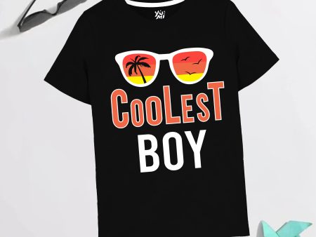 Be the Coolest Kid in Town with Our Black  Coolest Boy  T-Shirt - Summer Glasses Print For Sale