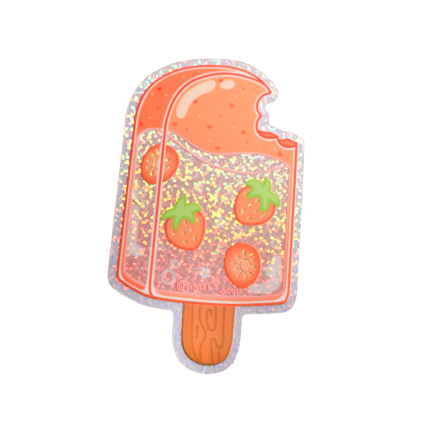 Strawberry Ice Pop Dreamy Liquid  Vinyl Sticker (Glitter) For Sale