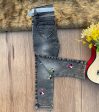 Stylish Faded Black Girls  Jeans with Minnie Mouse Embroidery For Cheap