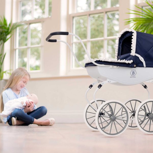 Bella Rosa Windsor Dolls Carriage Pram - Navy & White For Discount