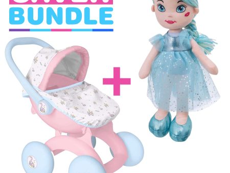 BabyBoo My First 4-IN-1 Dolls Pram + Rosie Rag Doll - Blue Bundle Hot on Sale