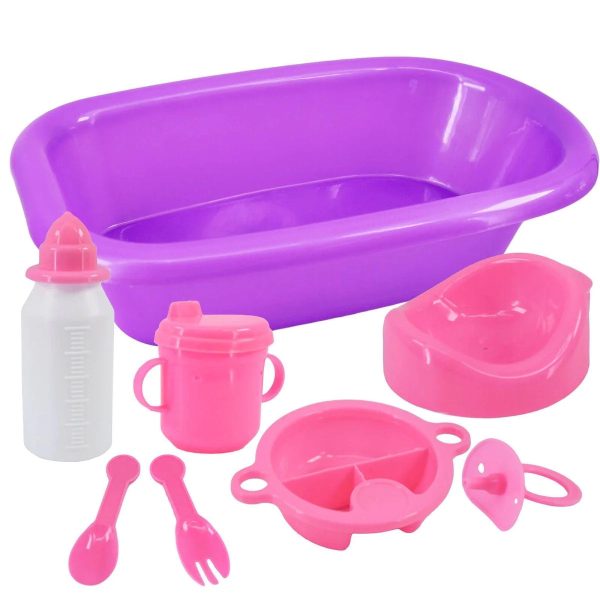 8 Piece Baby Doll Bath Set + Dolly Tots Beside Me Dolly Cot Bundle on Sale