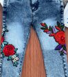 Girls Blue Jeans with Multicolor Embroidery Patch Online