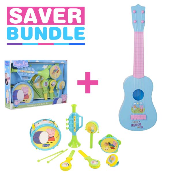 Peppa Pig Acoustic Guitar + Peppa Pig Musical Big Band Set Bundle For Cheap