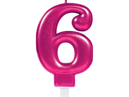 Sparkling Celebration Pink Number 6 Candle on Sale