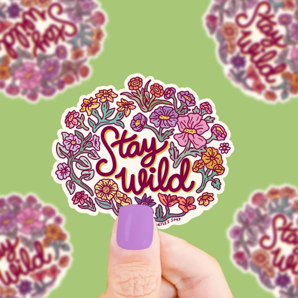 Stay Wild Wildflower Outdoor Water Bottle Vinyl Sticker Discount