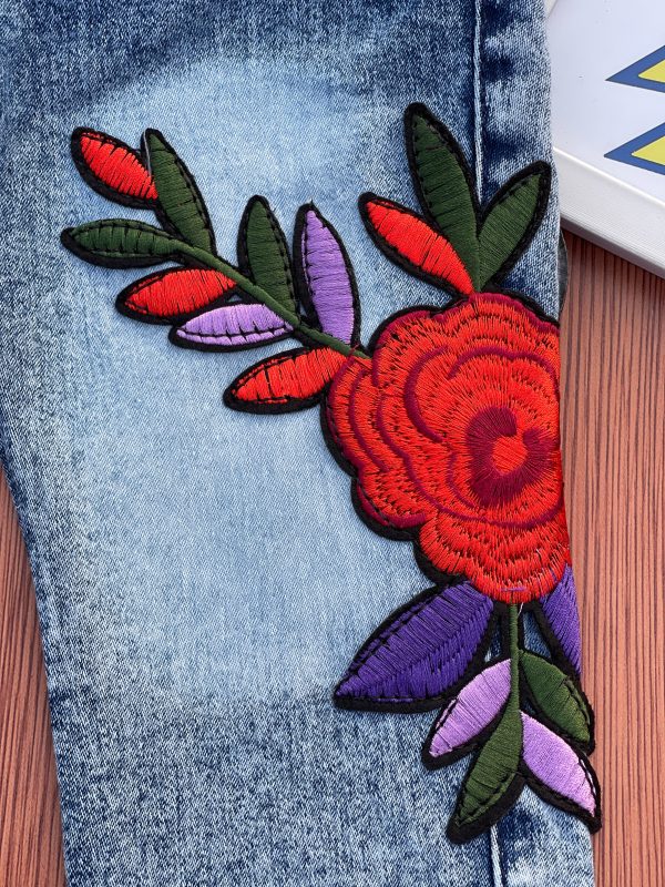 Girls Blue Jeans with Multicolor Embroidery Patch Online