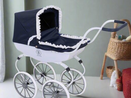 Bella Rosa Windsor Dolls Carriage Pram - Navy & White For Discount