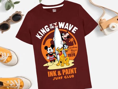 King Of Wave Maroon Kids T-Shirt featuring Mickey and Friends Sale