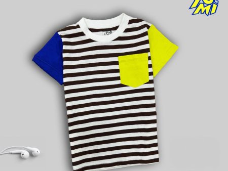 Stripes & Neon Fun! Kids  T-Shirt with Multicolor Sleeves & Pocket Online Hot Sale