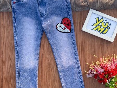 Bromo Blue Girls Jeans with Star Sequence Heart Patch | Affordable and High-Quality Online Hot Sale