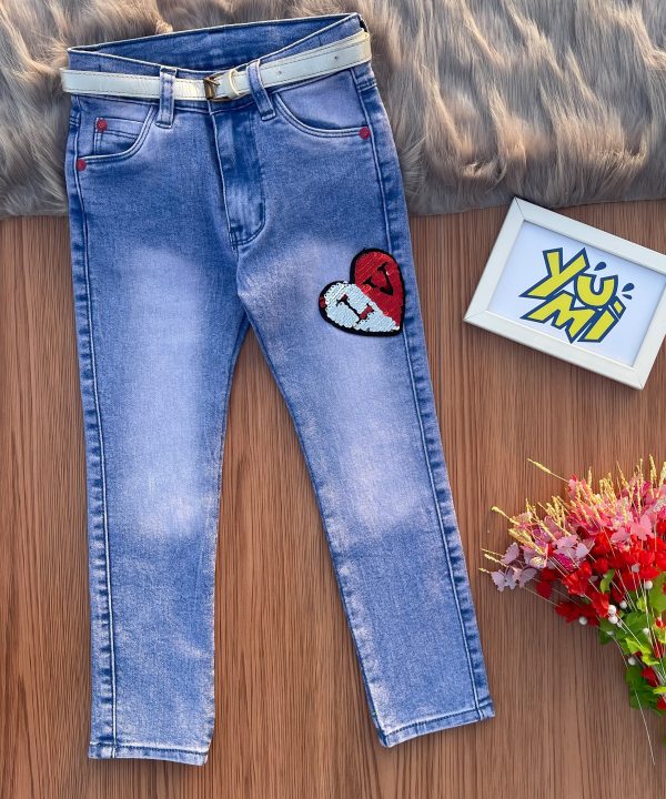 Bromo Blue Girls Jeans with Star Sequence Heart Patch | Affordable and High-Quality Online Hot Sale